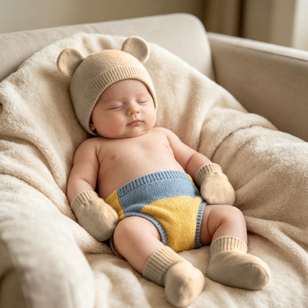 Infant Beanie Hat With Ears - Ochraniacze na stopy dla noworodków, zestaw